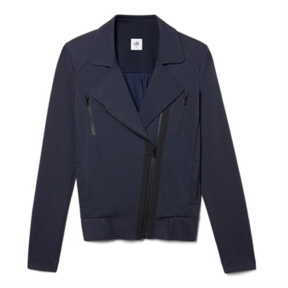CAbi Chance Navy Blue Asymmetrical Zip-Front Moto Jacket size Medium - Picture 3 of 16